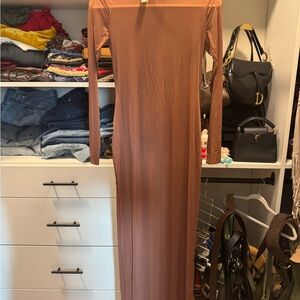 SKIMS Tan Long Sleeve Bodycon Dress